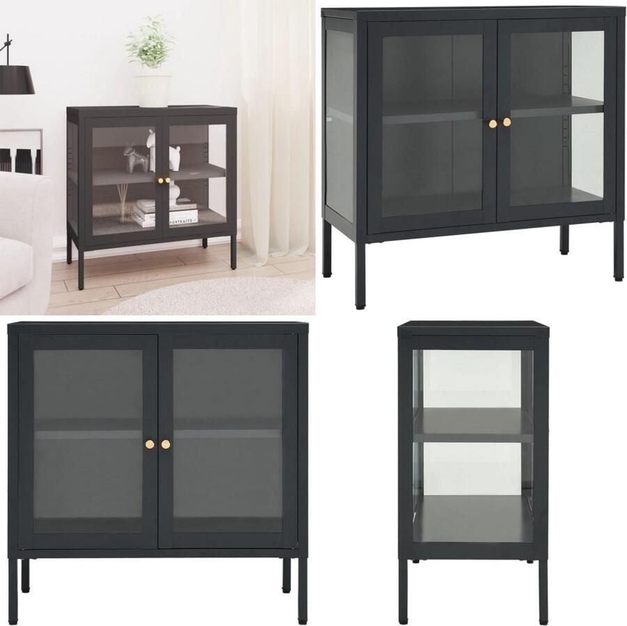 VidaXL Dressoir 70x35x70 cm staal en glas antracietkleurig Dressoir Dressoirs Kast Kasten