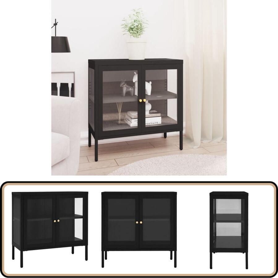 VidaXL Dressoir Dressoirs Kast Kasten Dressoir 70x35x70 cm staal en glas zwart