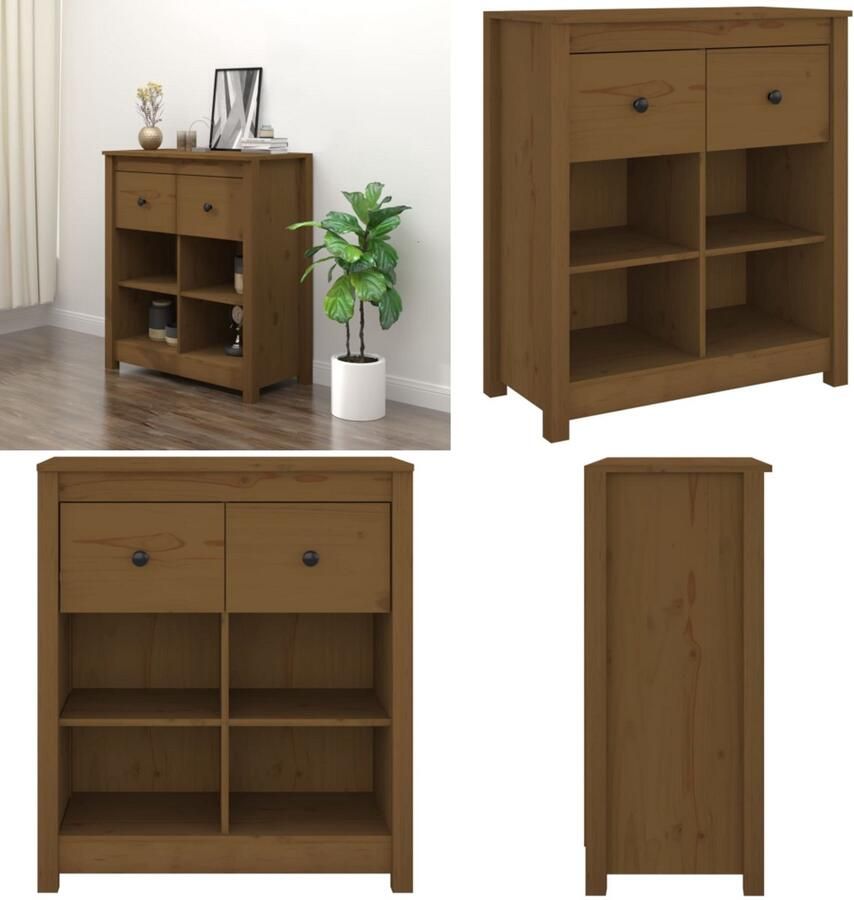 VidaXL Dressoir 70x35x80 cm massief grenenhout honingbruin Dressoir Dressoirs Kast Wandkast