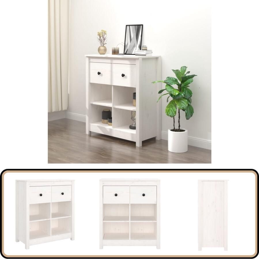VidaXL Dressoir 70x35x80 cm Massief Grenenhout Wit Dressoir Buffetkast Houten Dressoir Grenenhouten Dressoir Vintage Dressoir