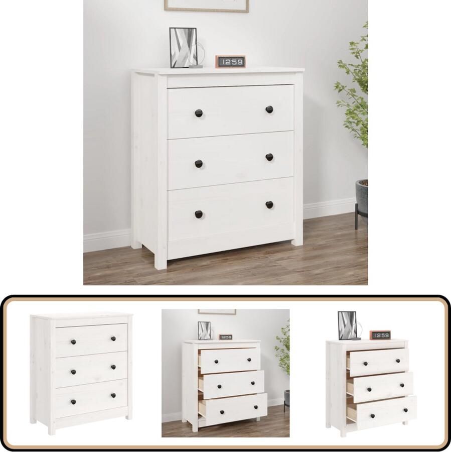 VidaXL Dressoir 70x35x80 cm massief grenenhout wit Dressoir Grenenhouten Dressoir Wit Dressoir Salontafel Tv Tafel