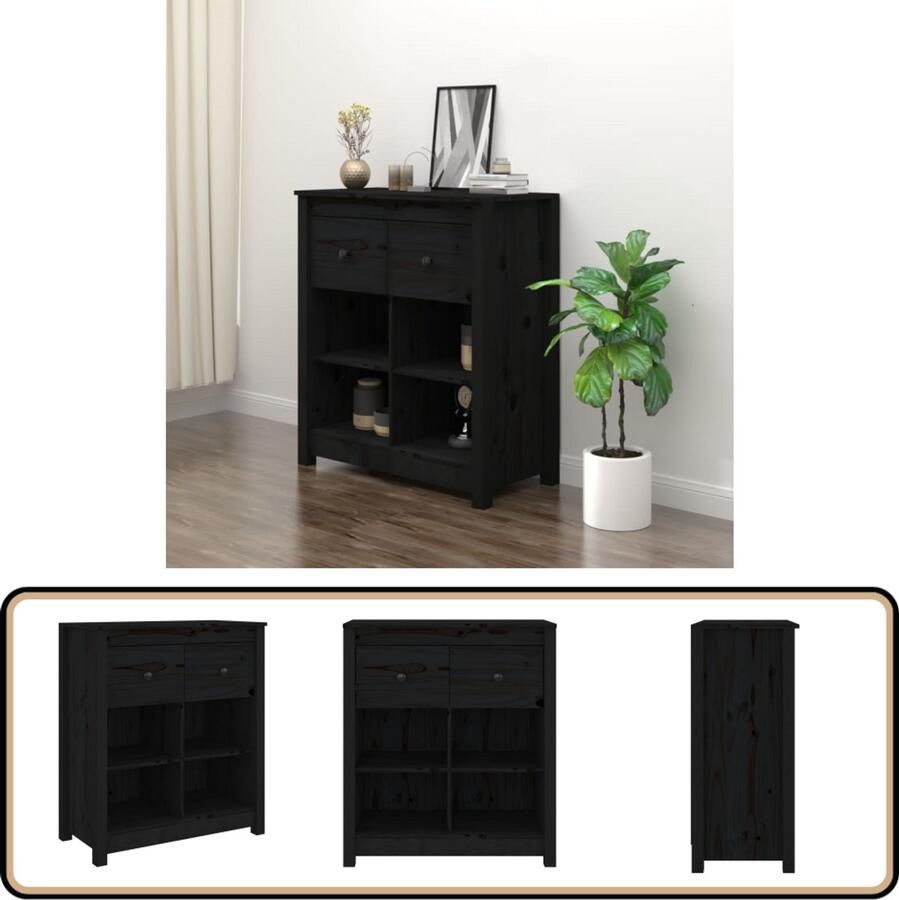 VidaXL Dressoir Zwart Massief Grenenhout 70x35x80 cm Buffetkast Dressoir Houten Meubels Grenoble Hout Zwarte Meubelen