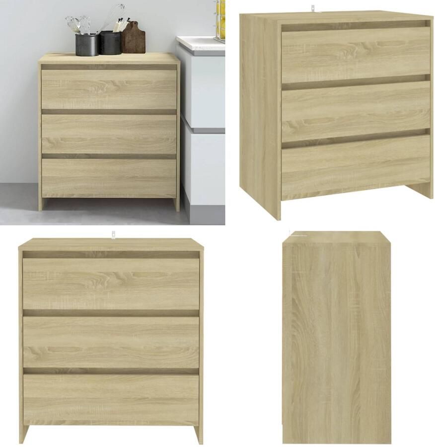 VidaXL Dressoir 70x41x75 cm bewerkt hout sonoma eikenkleurig Dressoir Dressoirs Buffetkast Opbergkast - Foto 3