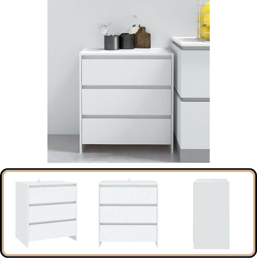 VidaXL Dressoir 70x41x75 cm Bewerkt hout Wit Dressoir Bijzettafel Opbergkast Salontafel Woonkamermeubilair - Foto 2