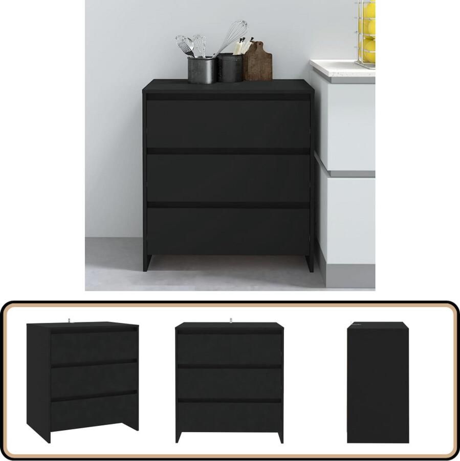 VidaXL Dressoir 70x41x75 cm zwart bewerkt hout Dressoir Minimalistische Kast Bijzetkast Opbergkast Zwart Dressoir