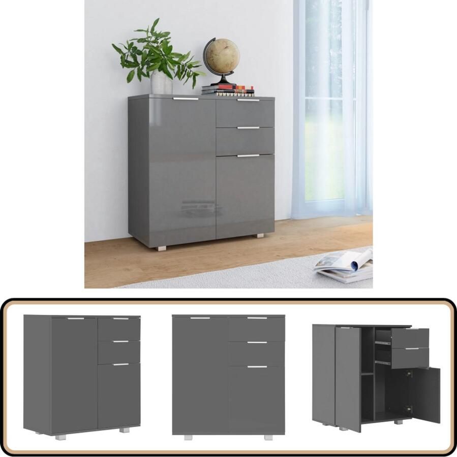 VidaXL Dressoir Spaanplaat Hoogglans Grijs 71x35x80 cm Dressoir Kast Opbergkast Salontafel Livingroom Furniture