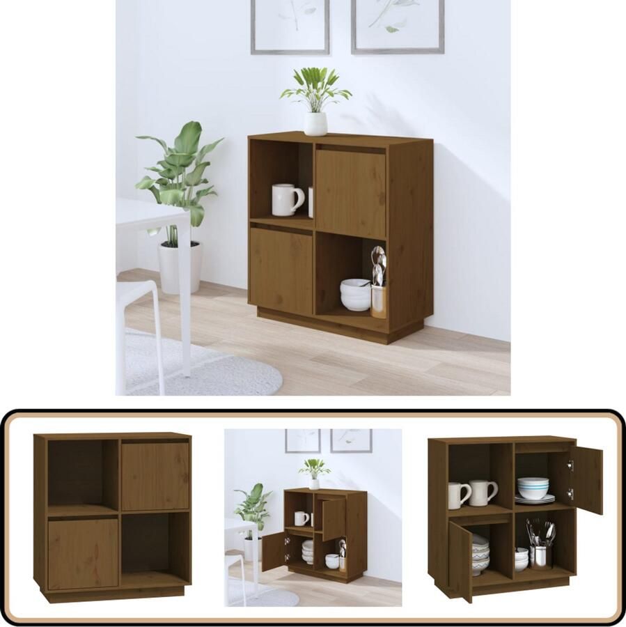VidaXL Dressoir 74x35x80 cm Grenenhout Honingbruin Dressoir Buffetkast Grenenhouten Kast Vintage Stijl Salontafel - Foto 2
