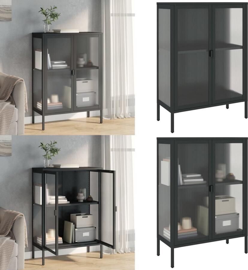 VidaXL Dressoir 75x35x105 cm glas en staal zwart Dressoir Dressoirs Kast Wandkast