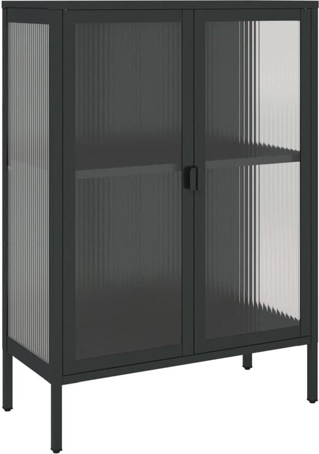 VidaXL Dressoir Glas en Staal Zwart 75x35x105 cm Dressoir Kasten Salontafel Zwarte Kast Modern Dressoir
