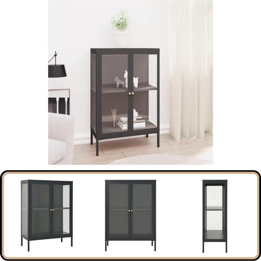 VidaXL Dressoir staal en glas antracietkleurig Dressoir Meubels Salontafel Tv Tafel Livingroom Furniture