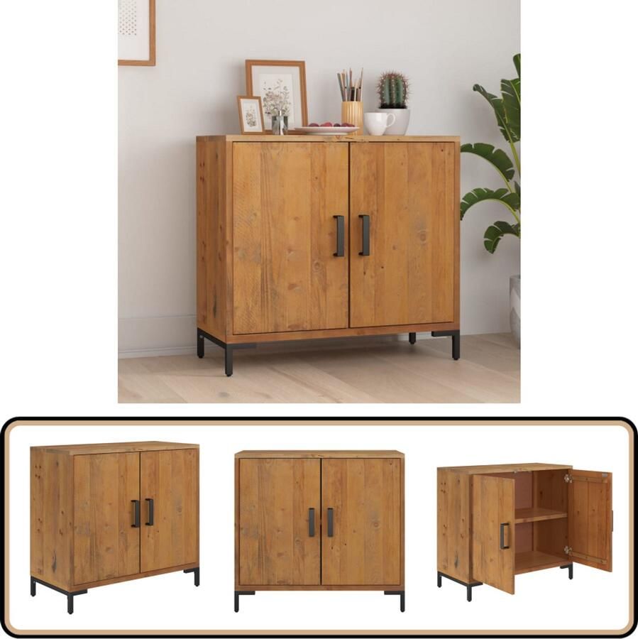 VidaXL Dressoir 75x35x70 cm Massief Grenenhout Bruin Dressoir Industrieel Design Vintage Grenenhout Opbergruimte
