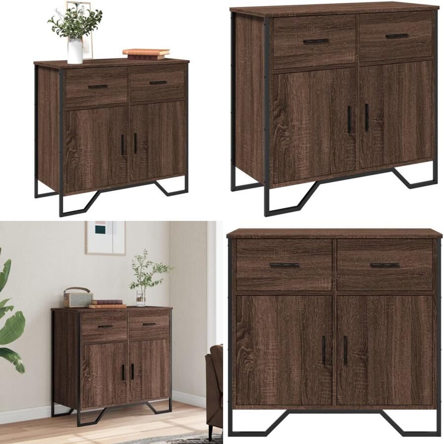 VidaXL Dressoir 79.5x35 5x74 5 cm bewerkt hout bruin eikenkleur Dressoir Dressoirs Kast Wandkast
