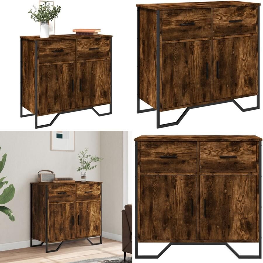 VidaXL Dressoir 79.5x35 5x74 5 cm bewerkt hout gerookt eikenkleurig Dressoir Dressoirs Kast Wandkast