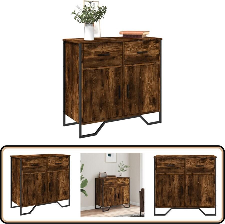 VidaXL Dressoir Gerookt Eiken 79 5x35 5x74 5 cm Dressoir Modern Dressoir Houten Dressoir Metalen Dressoir Opbergkast
