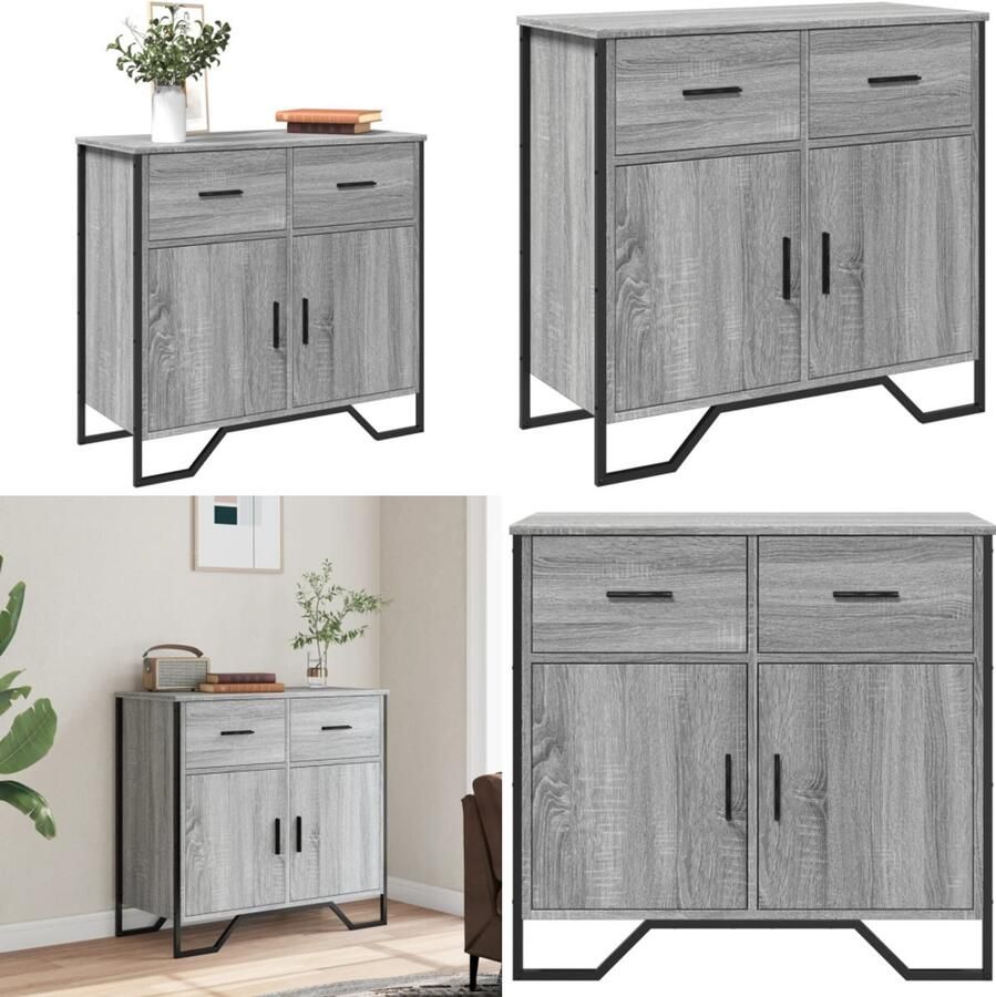 VidaXL Dressoir 79.5x35 5x74 5 cm bewerkt hout grijs sonoma eikenkleur Dressoir Dressoirs Kast Wandkast