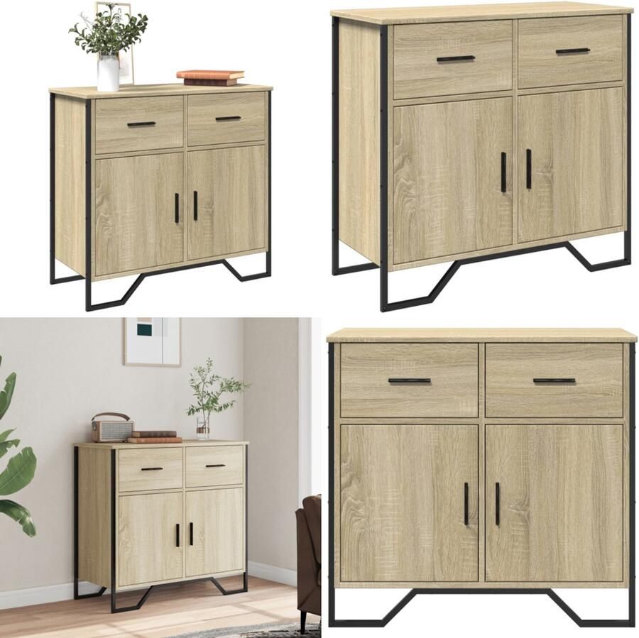 VidaXL Dressoir 79.5x35 5x74 5 cm bewerkt hout sonoma eikenkleurig Dressoir Dressoirs Kast Wandkast