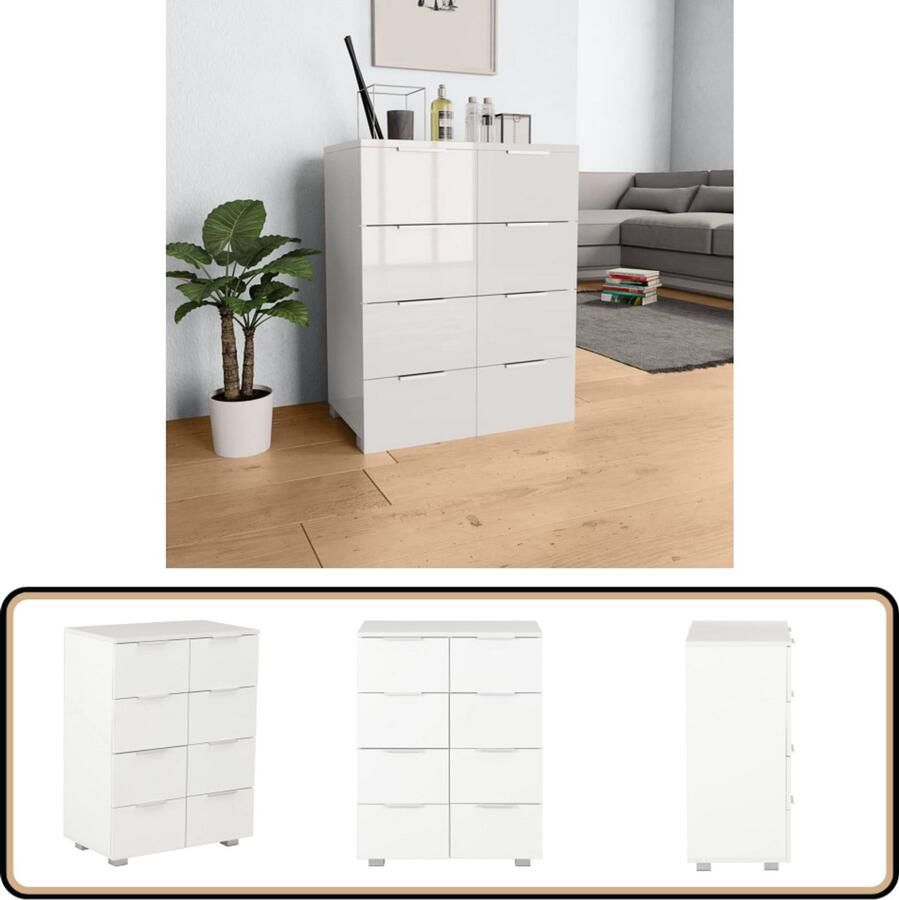 VidaXL Dressoir 8 lades Hoogglans wit 60x35x80 cm Dressoir Commode Kast Opbergkast Witte Kast