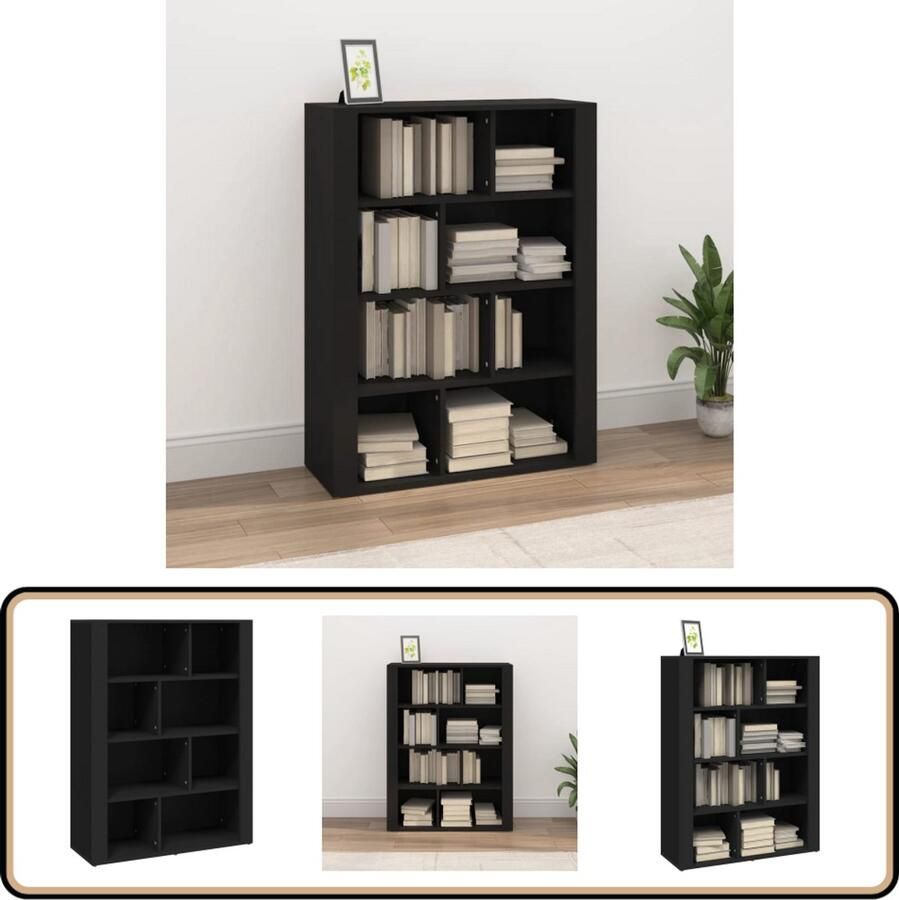 VidaXL Dressoir 80x30x106 cm Bewerkt hout Zwart Boekenkast Kast Dressoir Houten Kast Zwarte Kast