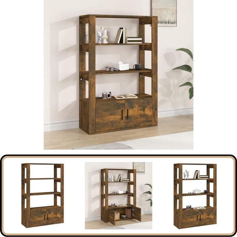 The Living Store Dressoir 80x30x119 5 cm bewerkt hout gerookt eikenkleurig Boekenkast Kast Houten Kast Dressoir Woonkamerdecoratie