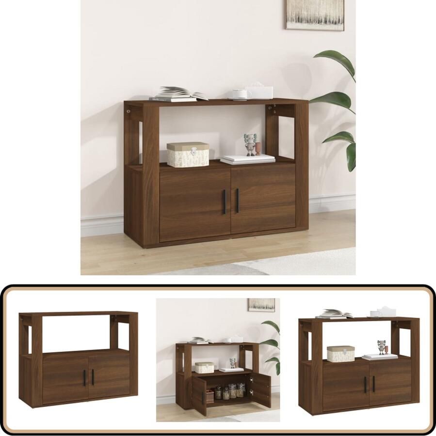 VidaXL Dressoir 80x30x60 cm Bruin Eikenkleur Dressoir Kast Bijzettafel Houten Dressoir Bruine Eiken - Foto 2