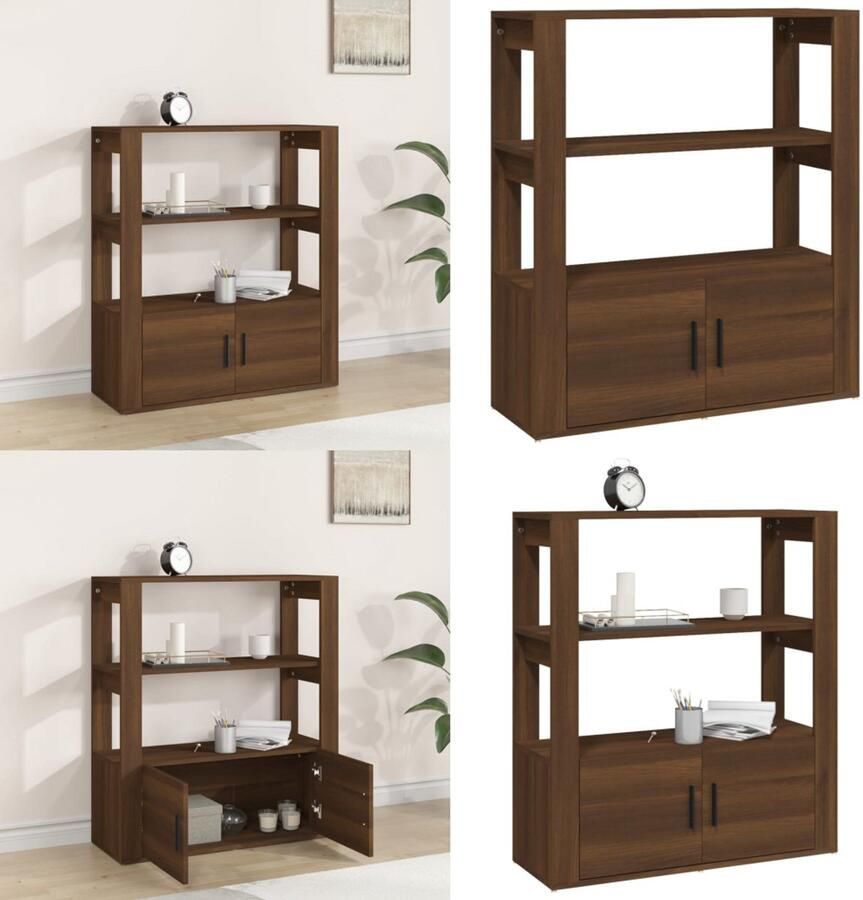 VidaXL Dressoir 80x30x90 cm bewerkt hout bruineikenkleurig Dressoir Dressoirs Kast Wandkast