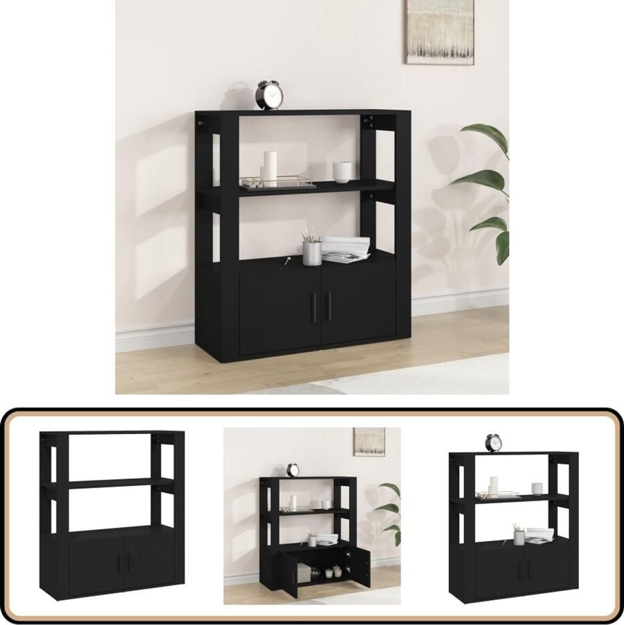 VidaXL Dressoir 80x30x90 cm Bewerkt Hout Zwart Dressoir Kast Bijzettafel Houten Dressoir Zwarte Kast