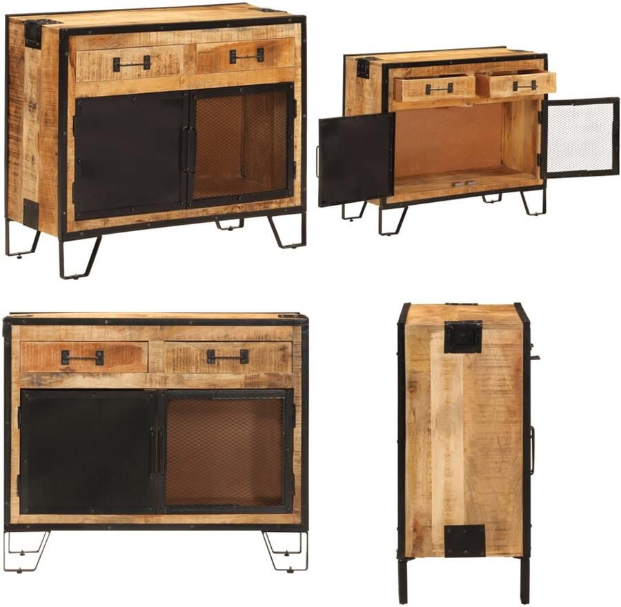 VidaXL Dressoir 80x31x66 cm massief ruw mangohout en metaal Dressoir Dressoirs Opbergkast Wandkast