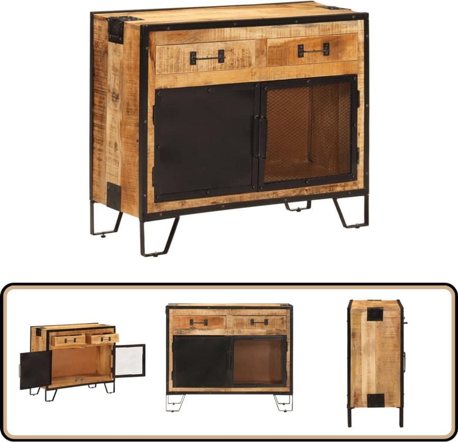 VidaXL Dressoir Mangohout en Metaal 80x31x66 cm Dressoir Opbergkast Mangohout Vintage Stijl Interieurdecoratie