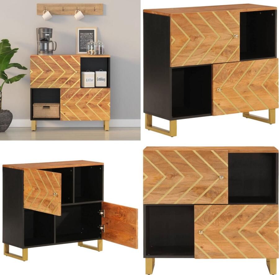 VidaXL Dressoir 80x33 5x75 cm massief mangohout bruin en zwart Dressoir Dressoirs Opbergkast Wandkast