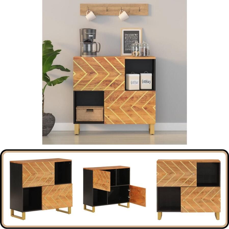 VidaXL Dressoir 80x33 5x75 cm Mangohout Bruin Zwart Dressoir Mangohout Vintage Industrieel Opbergruimte