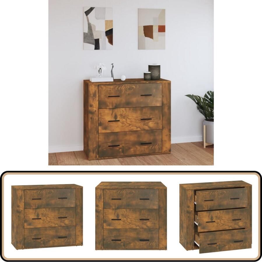 VidaXL Dressoir 80x33x70 cm bewerkt hout gerookt eikenkleurig Dressoir Houten Dressoir Bruine Dressoir Vintage Dressoir Landelijk Dressoir - Foto 2