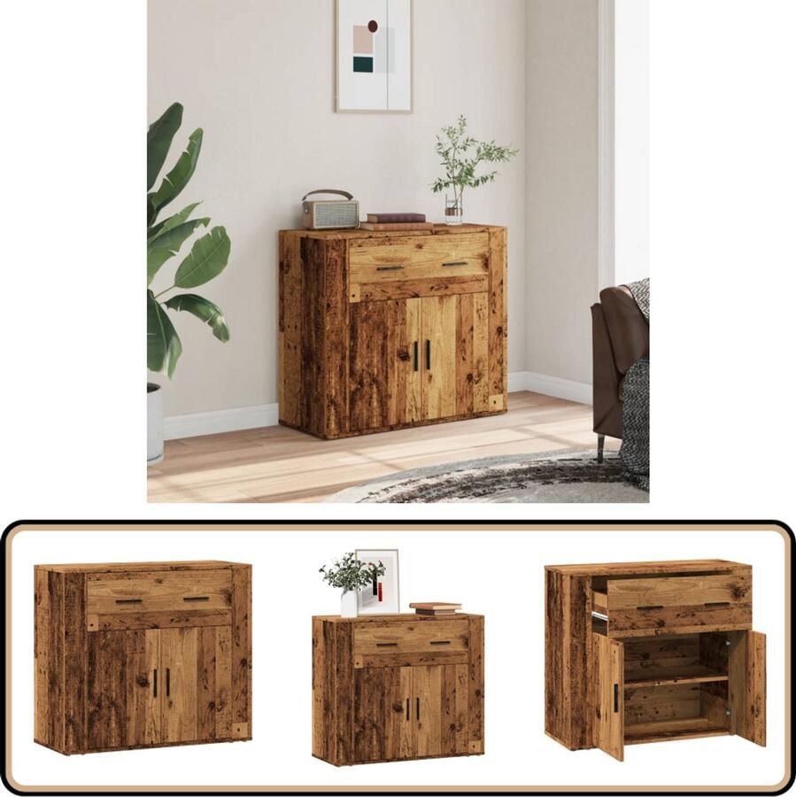 VidaXL Dressoir 80x33x70 cm Bewerkt hout Oud hout Dressoir Houten Dressoir Vintage Dressoir Opbergmeubel Salontafel