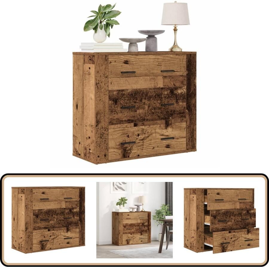 VidaXL Dressoir 80x33x70 cm Bewerkt hout Oud houtkleur Dressoir Commode Opbergmeubel Houten Dressoir Vintage Dressoir