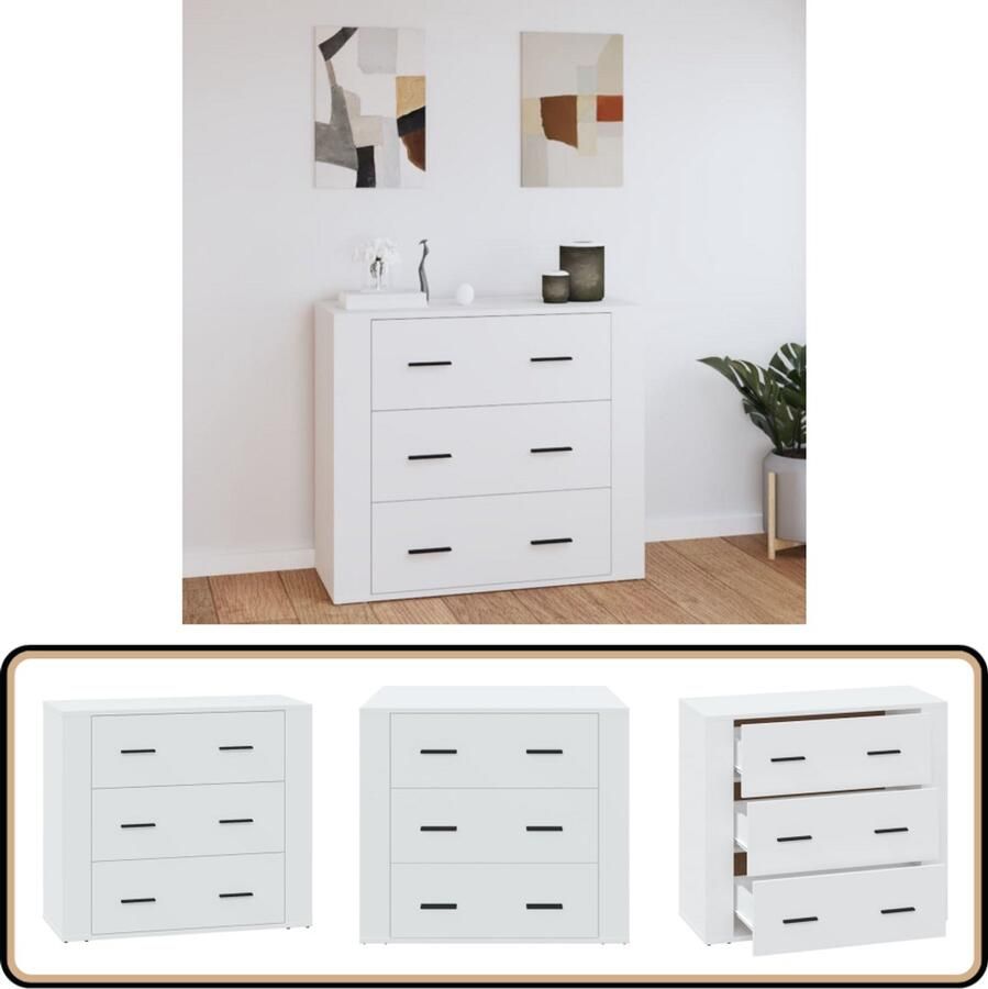 VidaXL Dressoir Wit 80x33x70 cm Bewerkt Hout Dressoir Commode Meubels Houten Dressoir Wit Dressoir