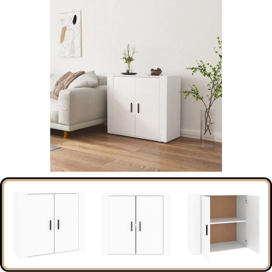 VidaXL Dressoir 80x33x70 cm Wit Bewerkt Hout Dressoir Kast Houten Dressoir Wit Dressoir Opbergkast