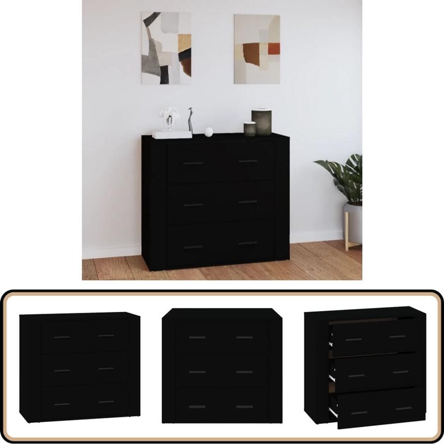 VidaXL Dressoir 80x33x70 cm Bewerkt hout Zwart Dressoir Zwarte Dressoirs Houten Dressoir Opbergmeubel Salontafel - Foto 2