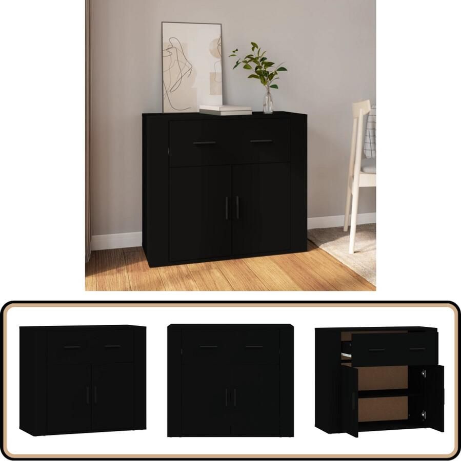VidaXL Dressoir Zwart 80x33x70 cm Bewerkt Hout Dressoir Houten Dressoir Black Furniture Opslagmeubilair Salontafel