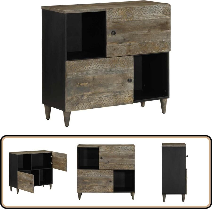 VidaXL Dressoir 80x33x75 cm Mangohout Zwart Dressoir Mangohout Zwarte Meubels Opbergmeubilair Salontafel