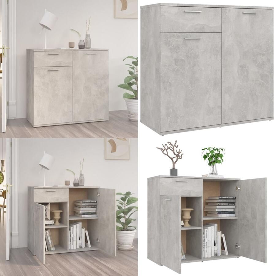 VidaXL Dressoir 80x36x75 cm bewerkt hout betongrijs Dressoir Dressoirs Zijkast Zijkasten
