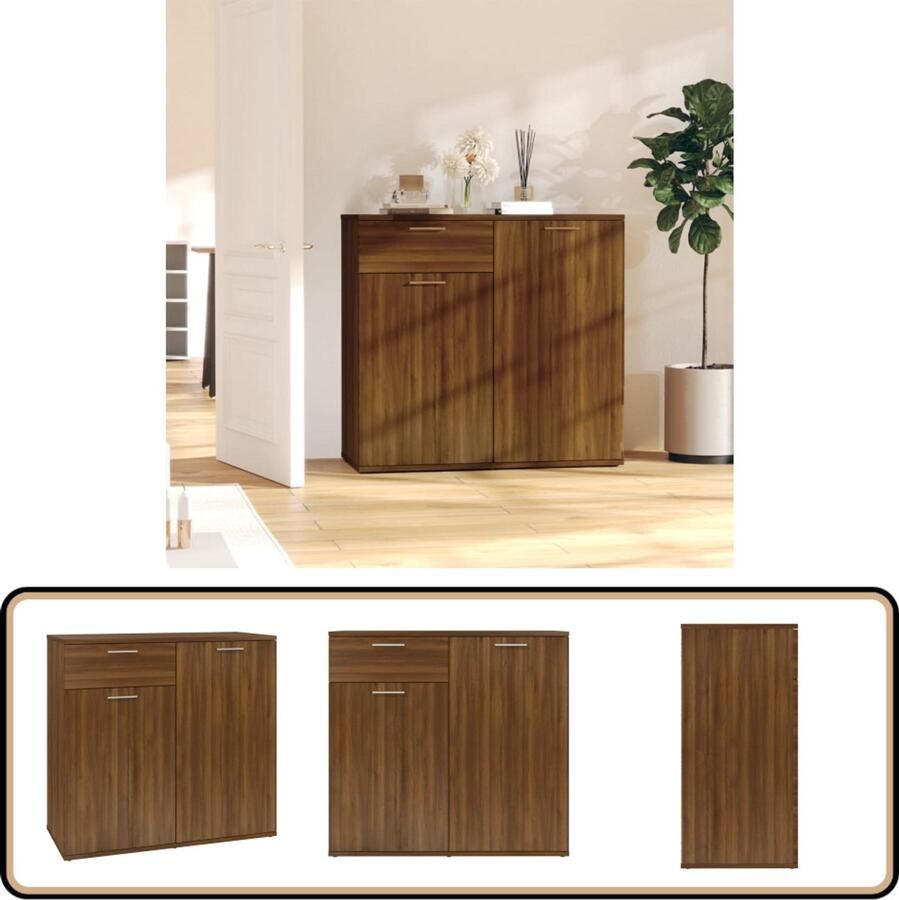 VidaXL Dressoir Bruin Eiken 80x36x75 cm Dressoir Houten Dressoir Bruine Eiken Dressoir Opbergmeubels Salontafel