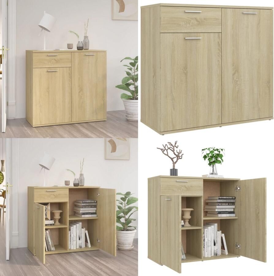 VidaXL Dressoir 80x36x75 cm bewerkt hout sonoma eikenkleurig Dressoir Dressoirs Zijkast Zijkasten