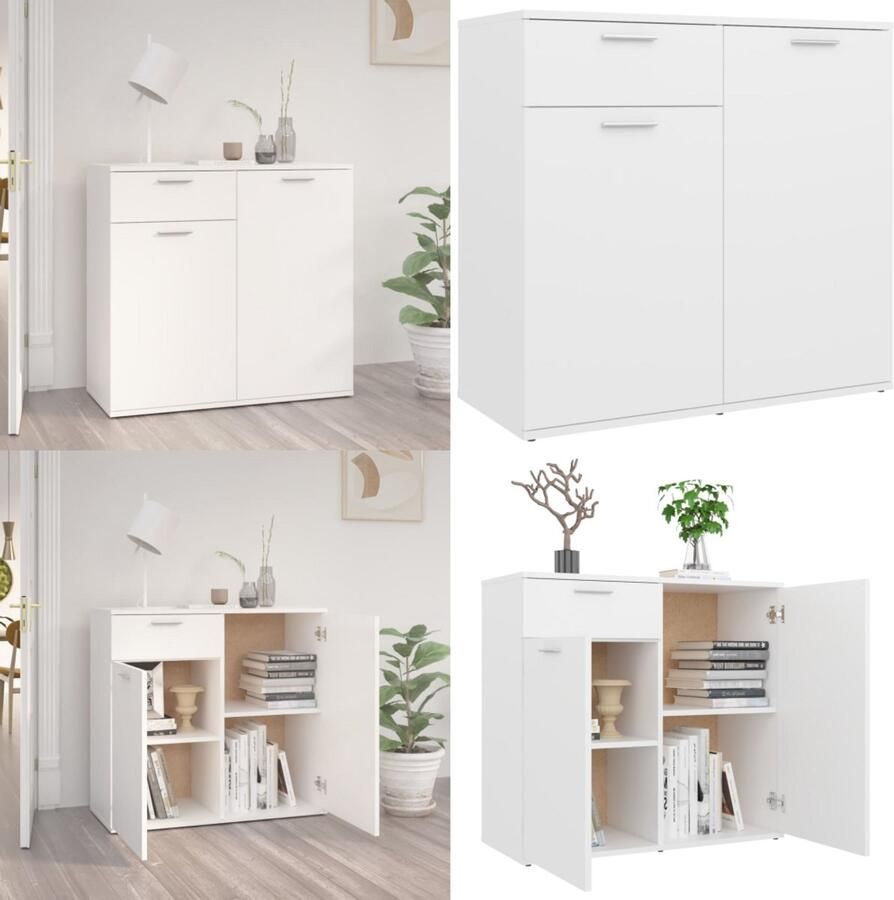 VidaXL Dressoir 80x36x75 cm bewerkt hout wit Dressoir Dressoirs Zijkast Zijkasten