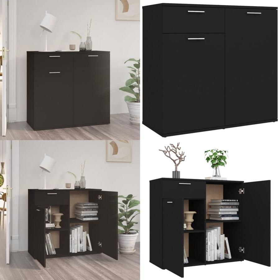 VidaXL Dressoir 80x36x75 cm bewerkt hout zwart Dressoir Dressoirs Zijkast Zijkasten