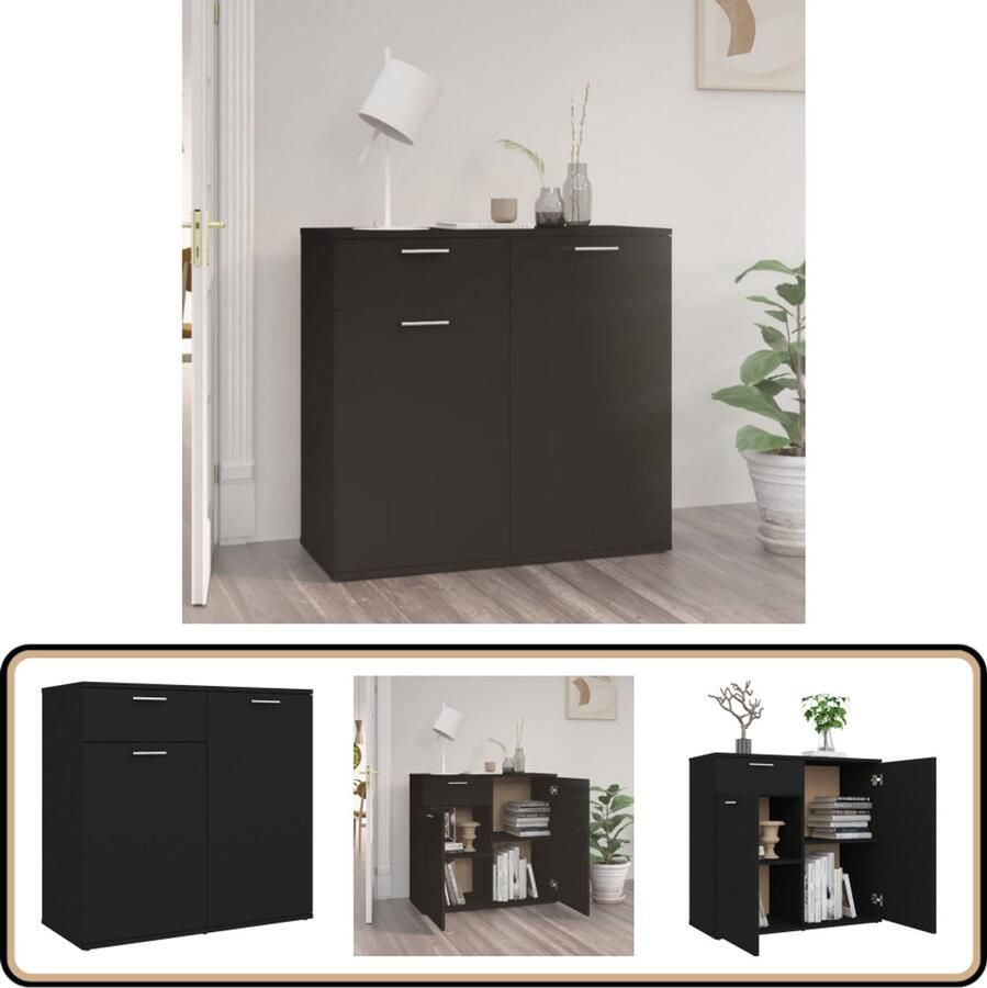 VidaXL Dressoir Zwart Bewerkt Hout 80x36x75 cm Dressoir Commode Tv-meubel Opbergoplossing Salontafel