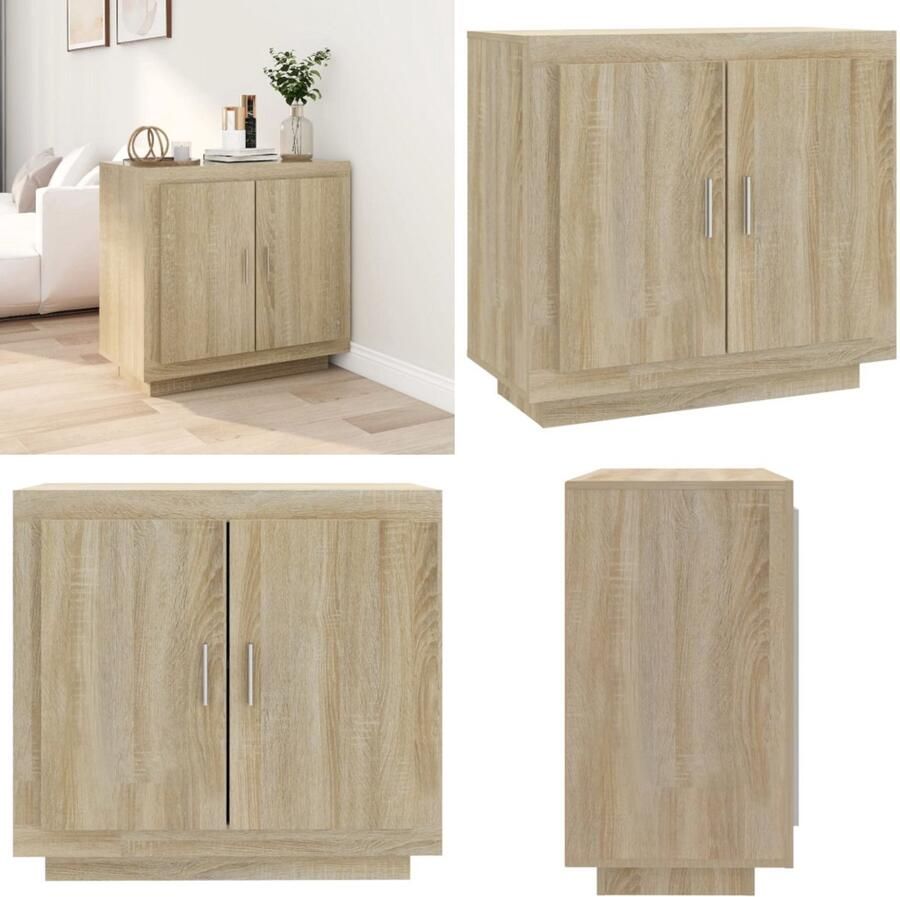VidaXL Dressoir 80x40x75 cm bewerkt hout sonoma eikenkleurig Dressoir Dressoirs Kast Met Deuren