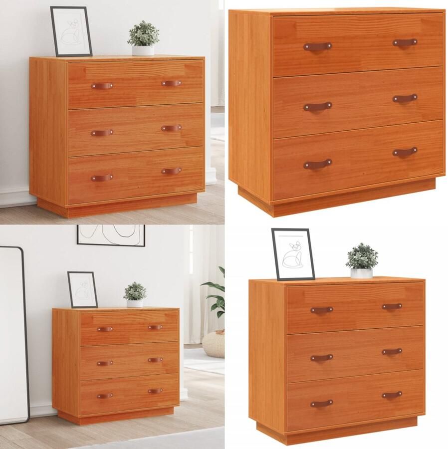 VidaXL Dressoir 80x40x75 cm massief grenenhout wasbruin Dressoir Dressoirs Kast Wandkast