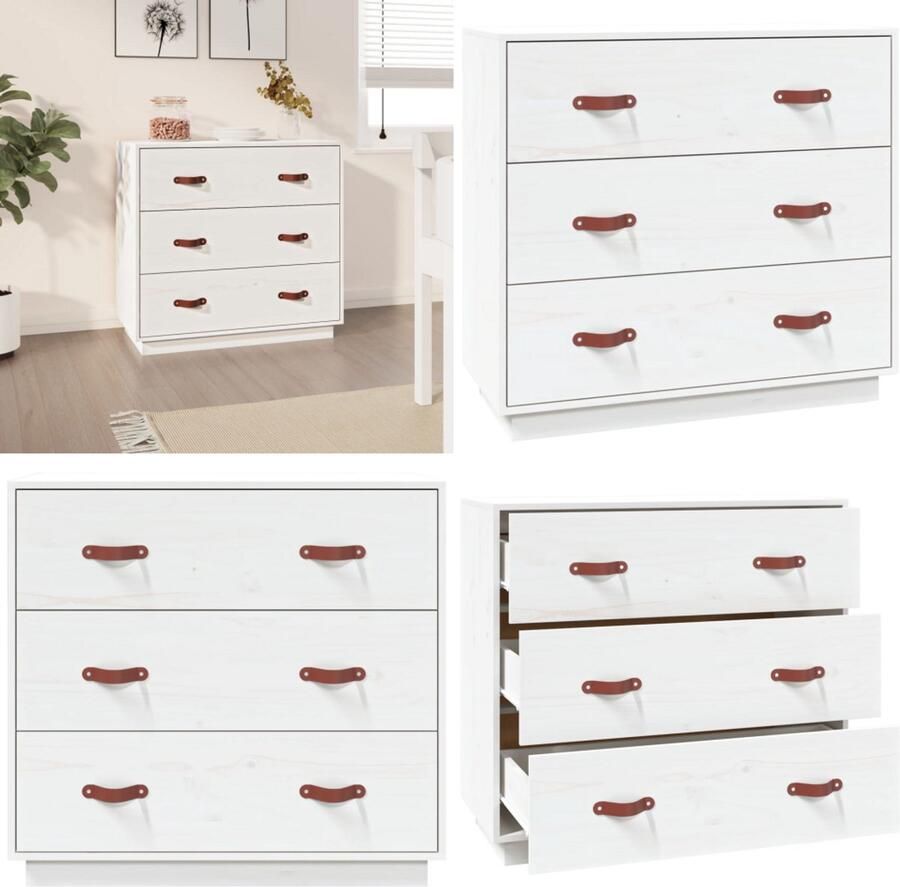 VidaXL Dressoir 80x40x75 cm massief grenenhout wit Dressoir Dressoirs Kast Wandkast