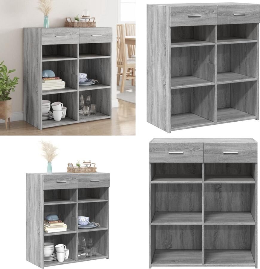 VidaXL Dressoir 80x42 5x93 cm bewerkt hout grijs sonoma eikenkleurig Dressoir Dressoirs Kast Wandkast