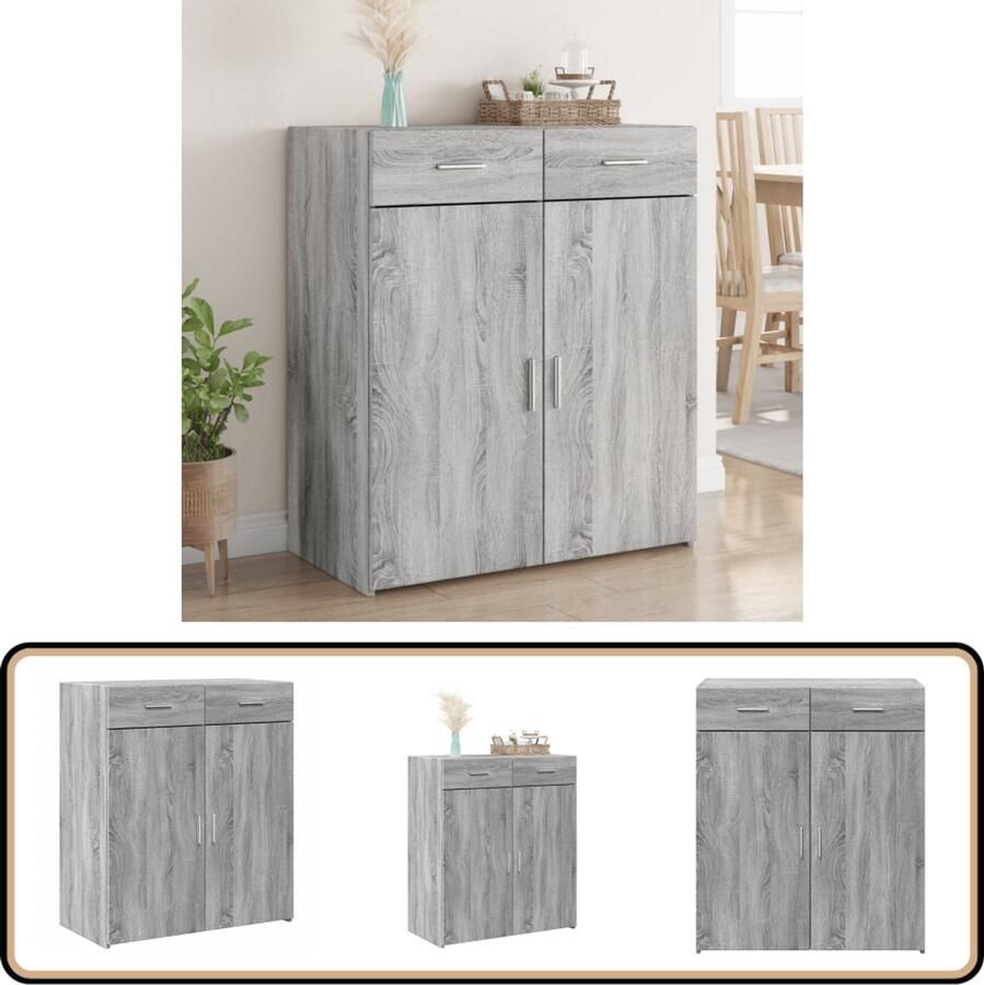 VidaXL Dressoir 80x42 5x93 cm Grijs Sonoma Eiken Dressoir Houten Kast Opbergkast Grijze Kast Salontafel