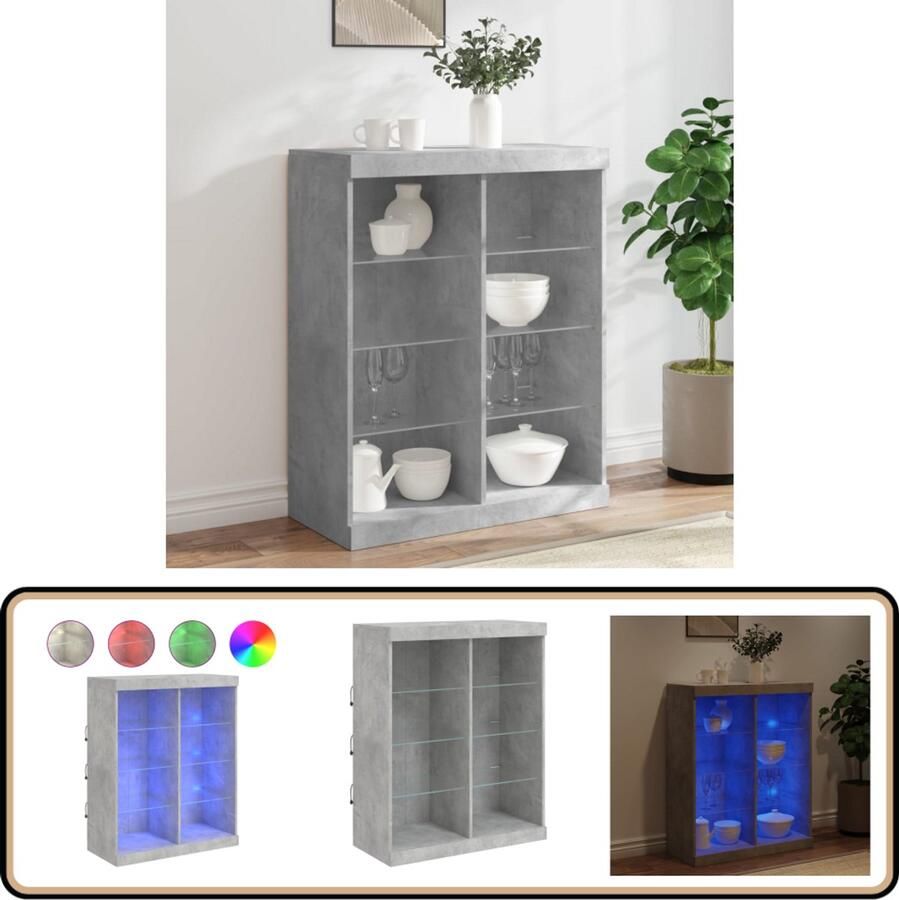 VidaXL Dressoir 81x37x100 cm Betongrijs LED-verlichting Modern Dressoir LED-verlichting Buffet Kast Opbergruimte Beton Grijs - Foto 2